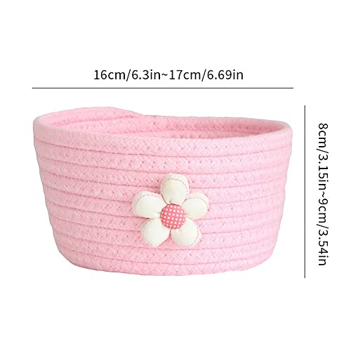 Tutuba Cotton Rope Baskets, Woven Round Cute Storage Baskets Decorative Storage Bins for Pink