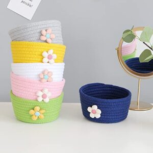 Tutuba Cotton Rope Baskets, Woven Round Cute Storage Baskets Decorative Storage Bins for Desk Dog Cat Toy Kids Baby Girls Gifts