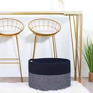 MINTWOOD Design Extra Large 22 x 14 Inches Blanket Storage Basket, Laundry Basket, Decorative Woven Cotton Rope Baskets for Blanket Storage Living Room, Toy Storage Basket Bin, Navy Blue