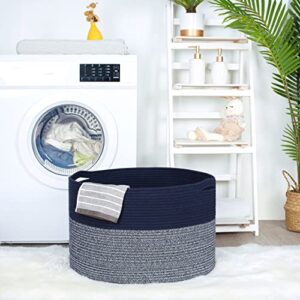 MINTWOOD Design Extra Large 22 x 14 Inches Blanket Storage Basket, Laundry Basket, Decorative Woven Cotton Rope Baskets for Blanket Storage Living Room, Toy Storage Basket Bin, Navy Blue