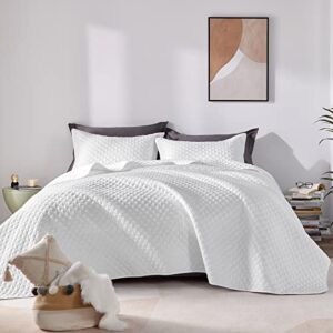 cozylux summer quilt sets king size white 3 pieces - lightweight soft bedspread - lantern ogee pattern coverlet bedding set for all season - 1 quilt and 2 pillow shams - white, 106"x96"