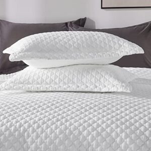 CozyLux Summer Quilt Sets King Size White 3 Pieces - Lightweight Soft Bedspread - Lantern Ogee Pattern Coverlet Bedding Set for All Season - 1 Quilt and 2 Pillow Shams - White, 106"x96"