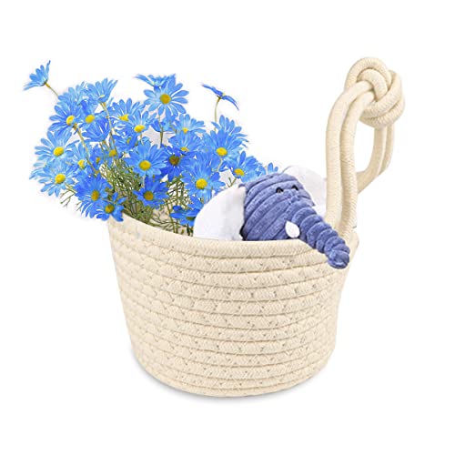 DOERDO Wall Hanging Rope Storage Basket Wall Basket Hooks Cotton Rope Baskets for Storage Fruit Home Décor, 7.5"x4.5"