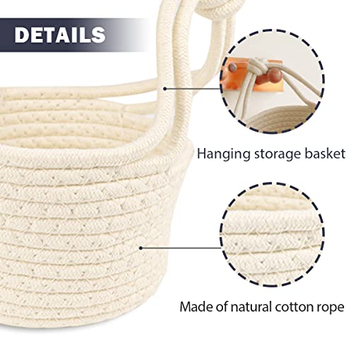 DOERDO Wall Hanging Rope Storage Basket Wall Basket Hooks Cotton Rope Baskets for Storage Fruit Home Décor, 7.5"x4.5"