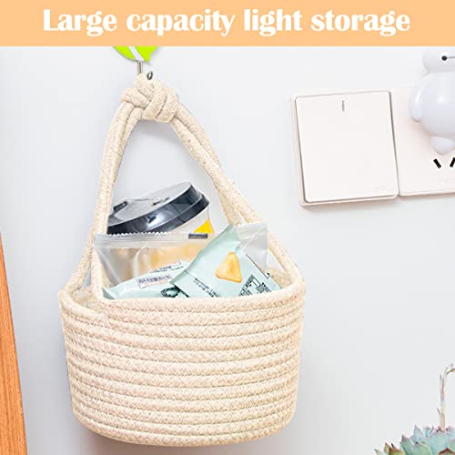 DOERDO Wall Hanging Rope Storage Basket Wall Basket Hooks Cotton Rope Baskets for Storage Fruit Home Décor, 7.5"x4.5"