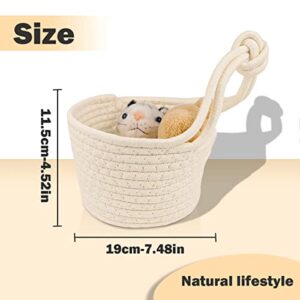 DOERDO Wall Hanging Rope Storage Basket Wall Basket Hooks Cotton Rope Baskets for Storage Fruit Home Décor, 7.5"x4.5"