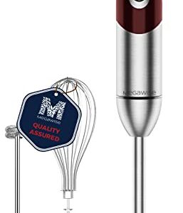 MegaWise Pro Titanium Reinforced 3-in-1 Immersion Hand Blender, Powerful 1000W with 80% Sharper Blades, 12-Speed Corded Blender, IncludingWhisk and Milk Frother (3-in 1 Red)