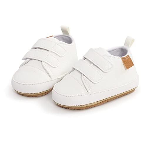 BABSMULY Baby Boys Girls Shoes Non-Slip Rubber Sole High-Top PU Leather Sneakers Infant First Walking Shoes Toddler Crib Shoes Newborn Loafers Flats.(A/White, 12-18 Months)