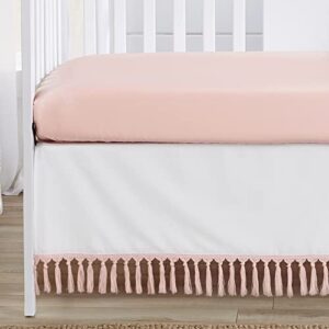 Sweet Jojo Designs Boho Bohemian Baby Girl Nursery Crib Bedding Set - 4 Pieces - Blush Pink and White Farmhouse Shabby Chic Designer Modern Minimalist Tuft Tufted Tassel Fringe Macrame Cotton