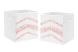 sweet jojo designs boho bohemian foldable fabric storage cube bins boxes organizer toys kids baby children - set of 2 - blush pink white farmhouse shabby chic designer modern minimalist tufted