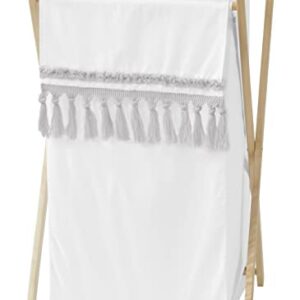 Sweet Jojo Designs Boho Bohemian Baby Kid Clothes Laundry Hamper - Grey and White Farmhouse Shabby Chic Designer Modern Minimalist Gray Tuft Tufted Cotton Gender Neutral Unisex