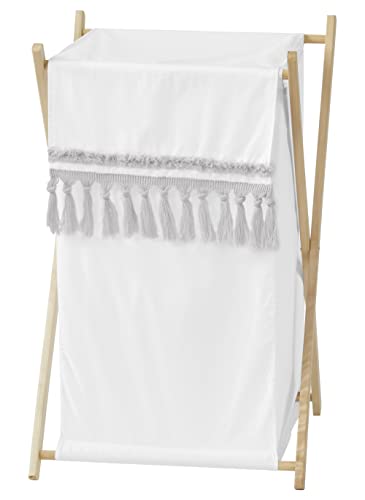 Sweet Jojo Designs Boho Bohemian Baby Kid Clothes Laundry Hamper - Grey and White Farmhouse Shabby Chic Designer Modern Minimalist Gray Tuft Tufted Cotton Gender Neutral Unisex