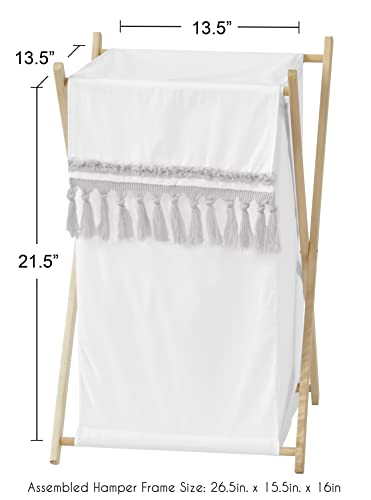 Sweet Jojo Designs Boho Bohemian Baby Kid Clothes Laundry Hamper - Grey and White Farmhouse Shabby Chic Designer Modern Minimalist Gray Tuft Tufted Cotton Gender Neutral Unisex