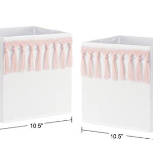 Sweet Jojo Designs Boho Bohemian Foldable Fabric Storage Cube Bins Boxes Organizer Toys Kids Baby Children - Set of 2 - Blush Pink White Farmhouse Shabby Chic Designer Modern Minimalist Tassel Macrame