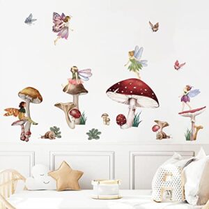 wondever fairy mushroom wall stickers flying girl with wings peel and stick wall art decals for kids nursery baby room bedroom