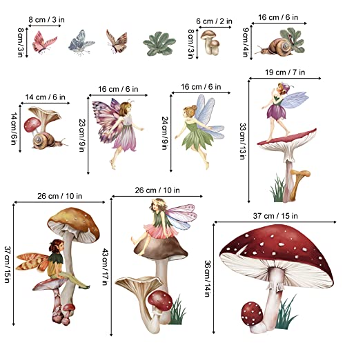 wondever Fairy Mushroom Wall Stickers Flying Girl with Wings Peel and Stick Wall Art Decals for Kids Nursery Baby Room Bedroom
