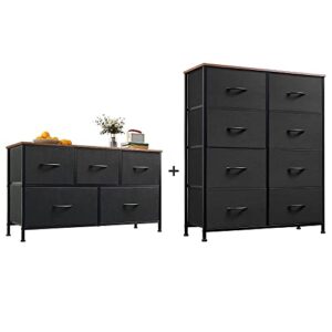 wlive 5-drawer dresser and 8-drawer dresser set, fabric storage tower for bedroom, hallway, nursery, closets, tall chest organizer unit with textured print fabric bins, steel frame, wood top, easy pul