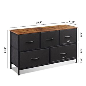 WLIVE 5-Drawer Dresser and 8-Drawer Dresser Set, Fabric Storage Tower for Bedroom, Hallway, Nursery, Closets, Tall Chest Organizer Unit with Textured Print Fabric Bins, Steel Frame, Wood Top, Easy Pul