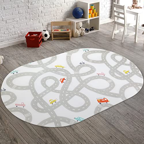 Road Traffic Kids Rug Children Playing with Cars Playmat 3x5 ft,Washable Play Carpet for Kids Playroom,Non-Slip Have Fun Safe Baby Nursery Rug for Toddler Boy? Bedroom Game Room Grey