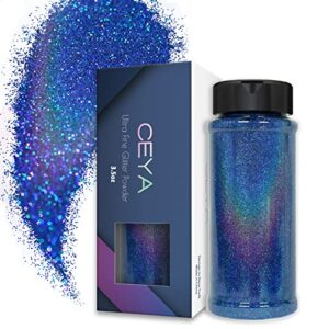 ceya 3.5oz/ 100g holographic ultra fine glitter powder laser royal blue glitter 1/128” 0.008” 0.2mm for slime epoxy resin craft tumbler jewelry nail art festival makeup painting wedding cards