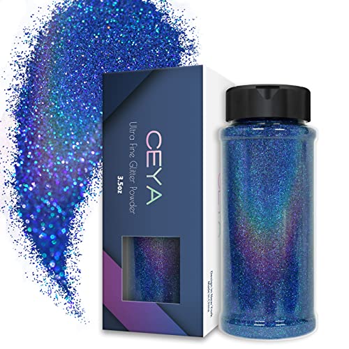 Ceya 3.5oz/ 100g Holographic Ultra Fine Glitter Powder Laser Royal Blue Glitter 1/128” 0.008” 0.2mm for Slime Epoxy Resin Craft Tumbler Jewelry Nail Art Festival Makeup Painting Wedding Cards