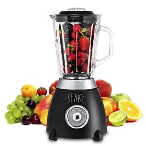 rae dunn table and countertop blender- 2 speed blender with 1.5 l glass container and lid, 500 w shake and smoothie maker, juice blender with 6 blades (black)