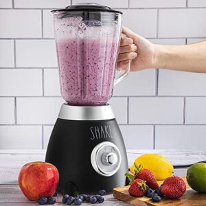 Rae Dunn Table and Countertop Blender- 2 Speed Blender with 1.5 L Glass Container and Lid, 500 W Shake and Smoothie Maker, Juice Blender with 6 Blades (Black)