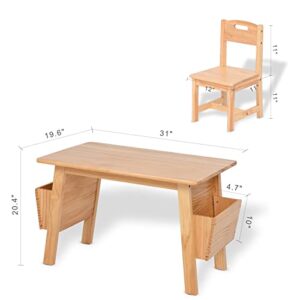 KRAND Kids Solid Wood Table and 2 Chair Set with Storage Desk and Chair Set for Children Toddler Activity Table (Solid Wood/Natural)