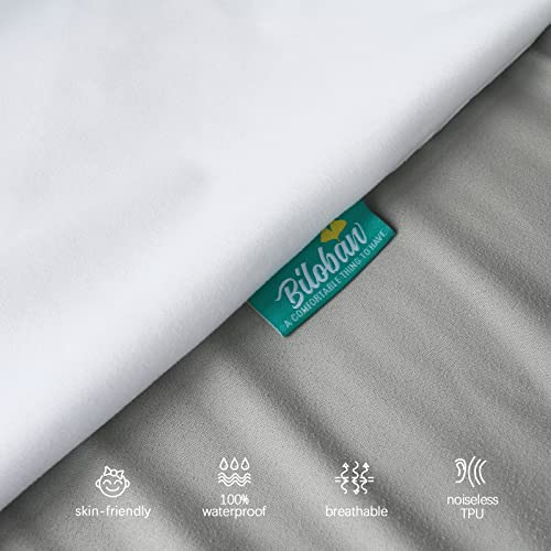 Biloban Pack and Play Sheets Waterproof 2 Pack, Fitted Pack n Play Sheets 38" X 26" Fits for Baby Graco Playpen/Playard Mattress, Portable Pack and Play Mattress Sheet, Grey & White