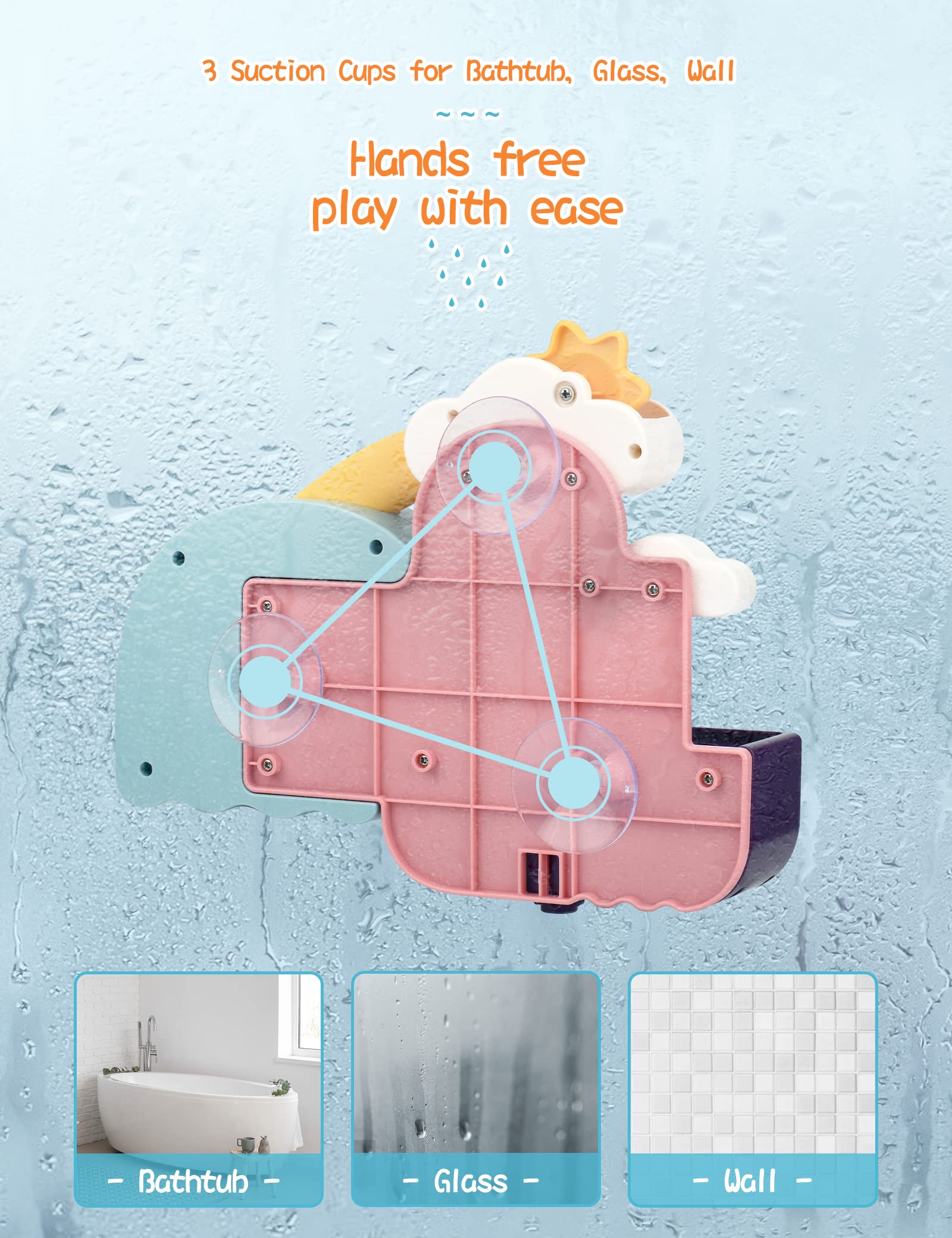 TI-TOO Baby Bath Toys, Fun Simple Physics Educational Bathtub Water Toy for Toddlers 1 2 3 + Year Old, Splash Infant Toys for Boy Girl Bath Time, Safe Colorful Skin Friendly Waterwheel Bathing Toy