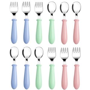 12 pieces toddler utensils kids silverware set baby forks and spoons, stainless steel childrens safe cutlery with round handle for self feeding, dishwasher safe