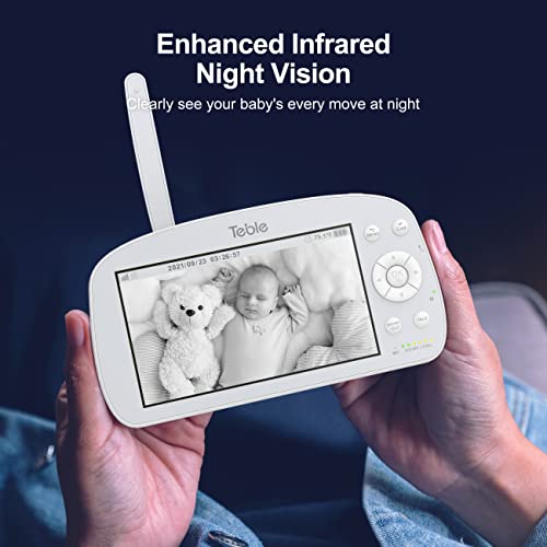 Baby Monitor 5.5" 720p HD Video Baby Monitor, 5000mAh Battery 26-Hour Audio Monitoring, Night Vision, Remote Pan Tilt, 2 Way Talk, VOX, Temperature, Feeding Reminder, 4X Zoom, 1000ft Range, Lullabies