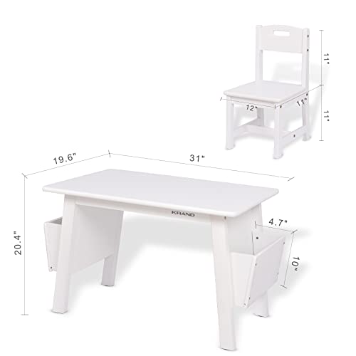 KRAND Kids Solid Wood Table and 2 Chair Set for Children with Built-in Storage Cases Storage Perfect Activity Table for Toddlers(Solid Wood/White)