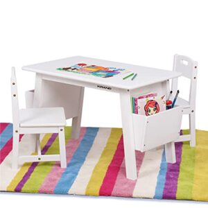 krand kids solid wood table and 2 chair set for children with built-in storage cases storage perfect activity table for toddlers(solid wood/white)
