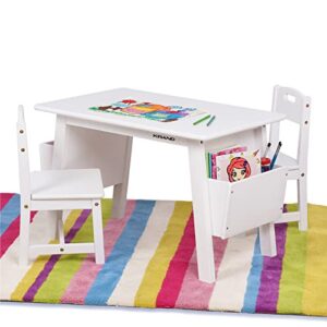 KRAND Kids Solid Wood Table and 2 Chair Set for Children with Built-in Storage Cases Storage Perfect Activity Table for Toddlers(Solid Wood/White)