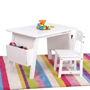 KRAND Kids Solid Wood Table and 2 Chair Set for Children with Built-in Storage Cases Storage Perfect Activity Table for Toddlers(Solid Wood/White)