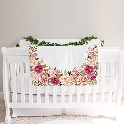 Yokakio Baby Monthly Milestone Blanket Girl, Milestone Blanket for Baby Girl, Track Growth and Age, Newborn Shower Gifts for Mom, Includes Floral Wreath & Pink Bow Headband, 60" X 40"