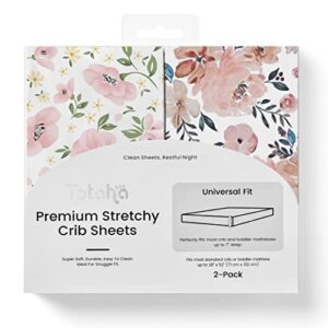 totaha premium stretchy crib sheets (2-pack)-hypoallergenic, silky comfort, buttery soft, calming effect, all-season jersey-knit sheets, 9'' extra deep pocket(meredith allover floral & pale pink)