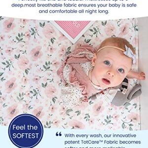 TotAha Premium Stretchy Crib Sheets (2-Pack)-Hypoallergenic, Silky Comfort, Buttery Soft, Calming Effect, All-Season Jersey-Knit Sheets, 9'' Extra Deep Pocket(Meredith Allover Floral & Pale Pink)