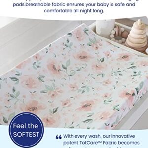 TotAha Premium Stretchy Changing Pad Covers (2-Pack) Hypoallergenic, Silky Comfort, Buttery Soft, Calming Effect, All-Season Jersey-Knit 5'' Deep Pocket(Meredith Allover Floral & Pale Pink Flowers)