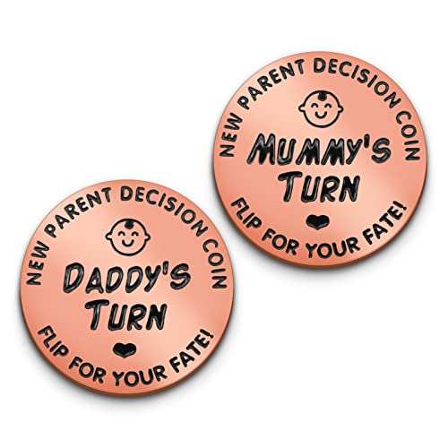 Huwane New Parent Decision Coin Flip for Your Fate, Mummy’s Turn or Daddy’s Turn, Mom Dad Coin Flip New Baby Gift for Wife, Husband, Mother’s Day, Father’s Day, Birthday, Christmas