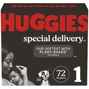 huggies special delivery hypoallergenic baby diapers size 1 (up to 14 lbs), 72 ct, fragrance free, safe for sensitive skin