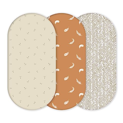 Yunioo 3-Pack Fitted Bassinet Sheets for Changing pad, Baby Changing Basket, Moses Basket, Cradle, Crib and co-Sleeper. 100% Cotton Jersey to fit Oval, Rectangle and Hourglass Mattress Pads.