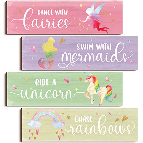 Yulejo Unicorn Rainbow Girls Room Wall Decor Unicorn Rainbow Motivational, Inspirational Wall Art Room, Bedroom Decor for Girls Kids Bedroom Nursery Decorations ()