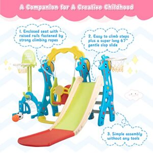 5 in 1 Kids Slide for Toddlers Age 1-3, Slide and Swing Set for Children Baby Indoor Outdoor, Playsets Playground Sets for Backyards Plastic