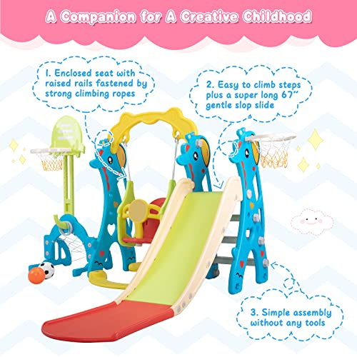 5 in 1 Kids Slide for Toddlers Age 1-3, Slide and Swing Set for Children Baby Indoor Outdoor, Playsets Playground Sets for Backyards Plastic