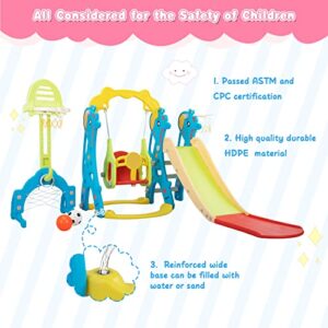 5 in 1 Kids Slide for Toddlers Age 1-3, Slide and Swing Set for Children Baby Indoor Outdoor, Playsets Playground Sets for Backyards Plastic