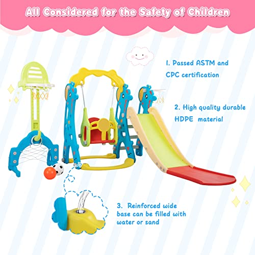 5 in 1 Kids Slide for Toddlers Age 1-3, Slide and Swing Set for Children Baby Indoor Outdoor, Playsets Playground Sets for Backyards Plastic