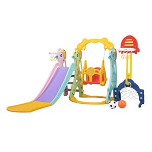 5 in 1 Kids Slide for Toddlers Age 1-3, Slide and Swing Set for Children Baby Indoor Outdoor, Playsets Playground Sets for Backyards Plastic