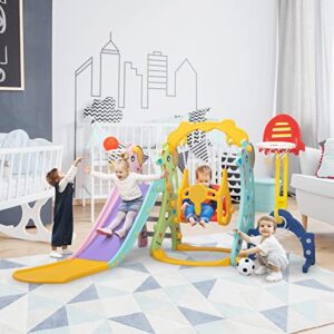 5 in 1 Kids Slide for Toddlers Age 1-3, Slide and Swing Set for Children Baby Indoor Outdoor, Playsets Playground Sets for Backyards Plastic